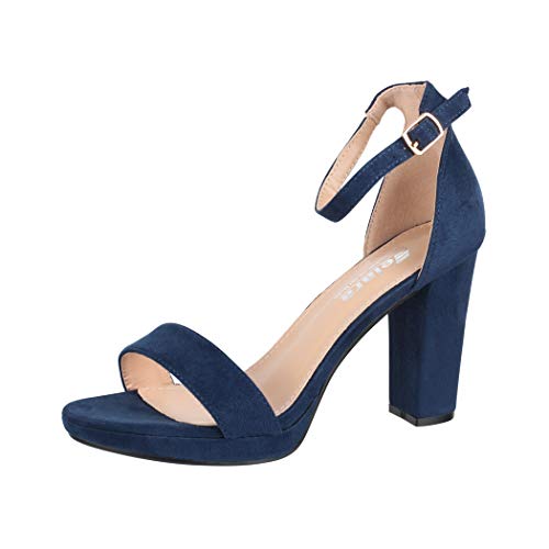 Elara Zapato de TacÃ³n Alto para Mujer Chunkyrayan BL6330SD Blue-37