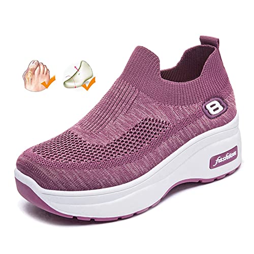 Zapatos ortopÃ©dicos para mujer para diabÃ©ticos para pies hinchados Plataforma para mujer Zapatilla de deporte de ajuste ancho Cierre ajustable Sandalias para caminar para artritis Hallux (Purple 38EU)